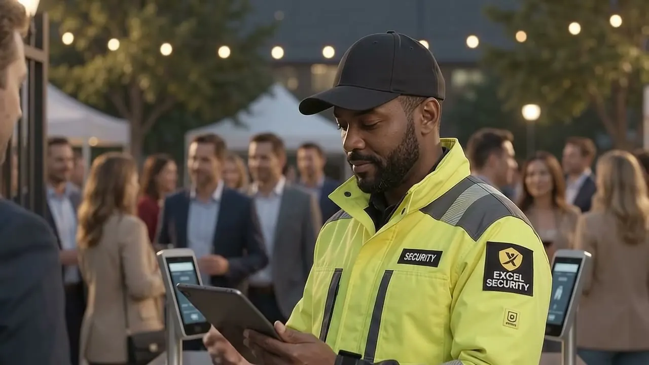 Excel Security officer checking a guest's ticket at an event gate