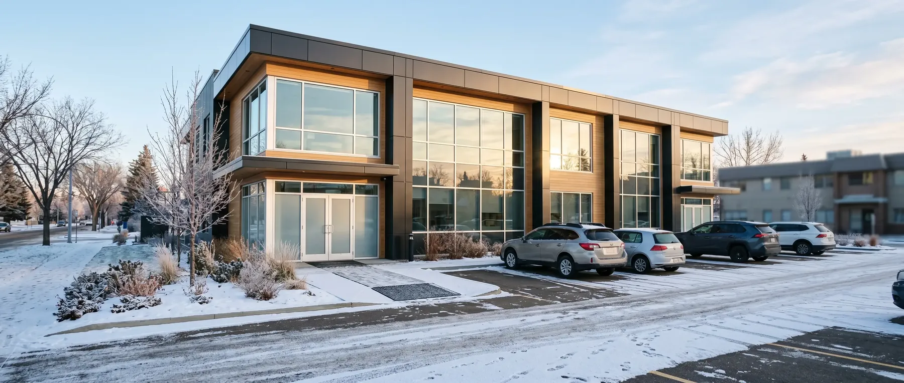 Modern office building on a winter day