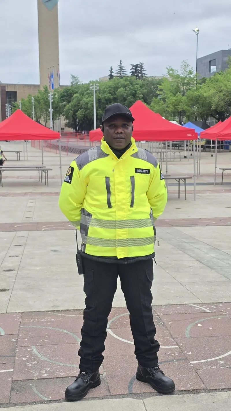 Ernest, founder of Excel Security Services, on shift at Edmonton City Hall