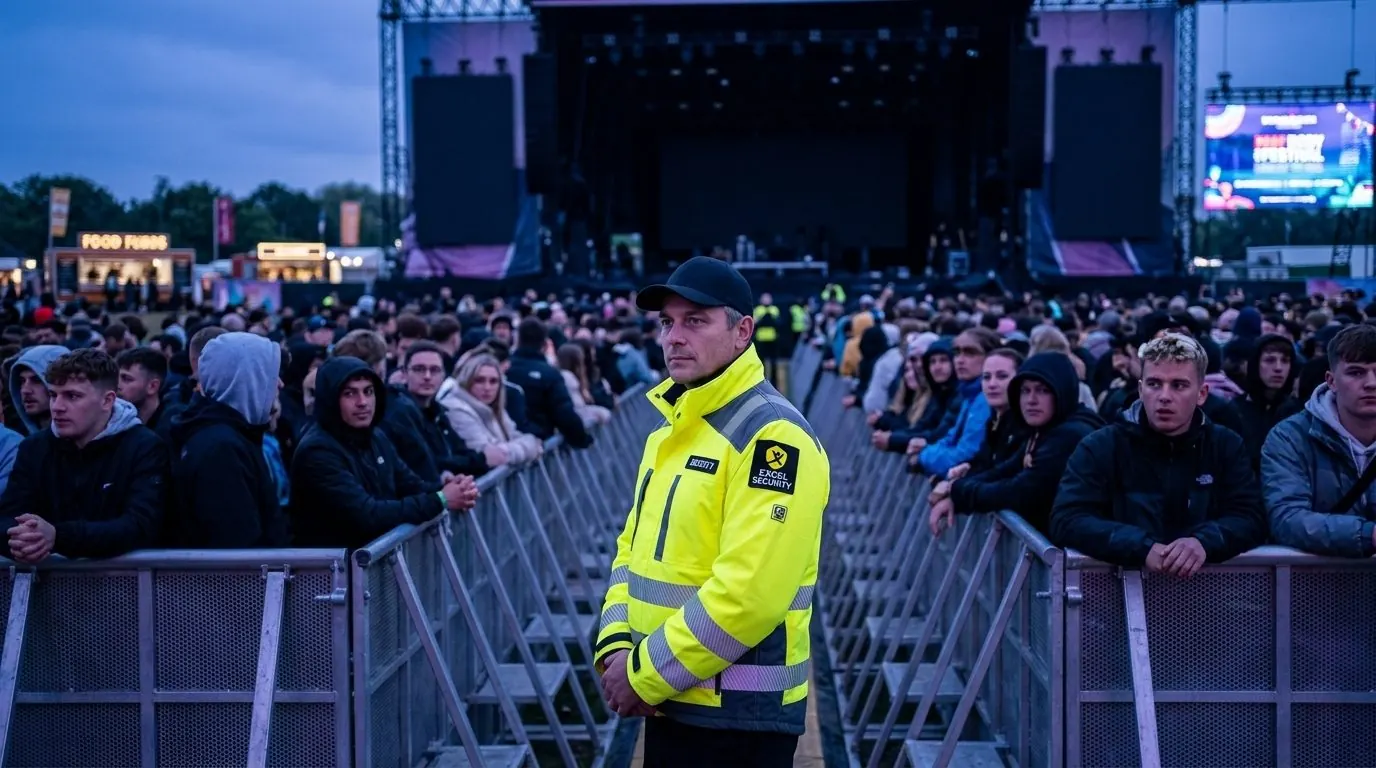 Excel Security officer at the barricade of a crowded outdoor concert