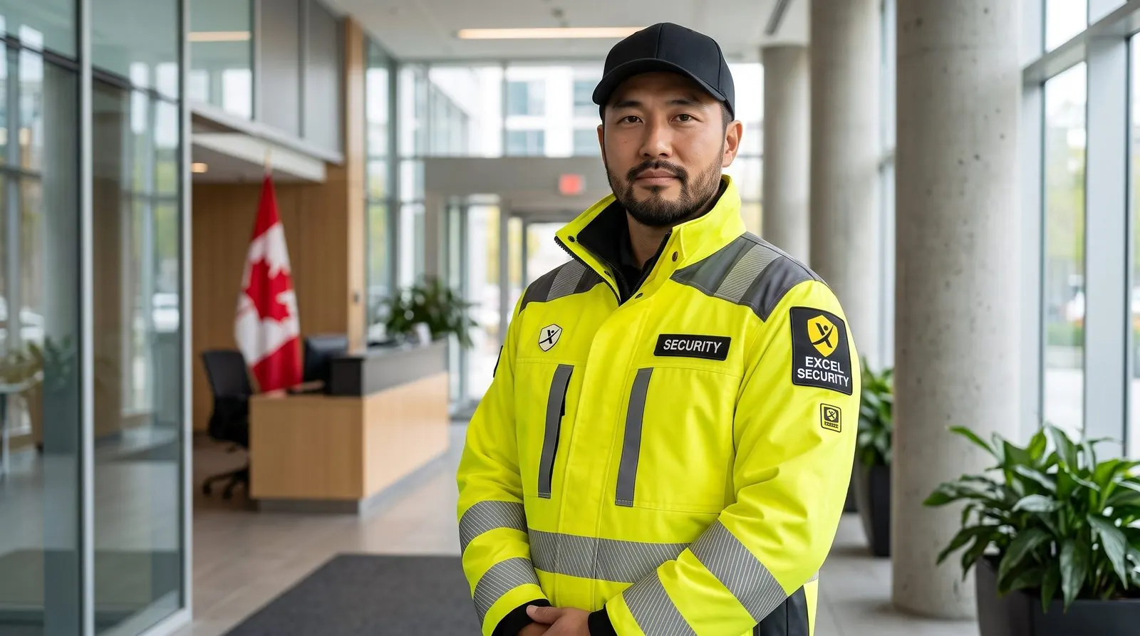 Excel Security officer in the lobby of an office building